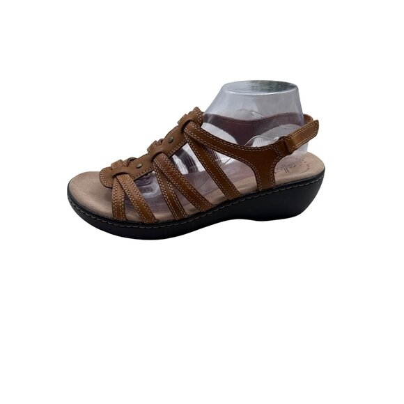 Clarks Size 10 Tan Casual Open Toe Strappy Sandals Backstrap Cushioned Sole - Picture 6 of 8